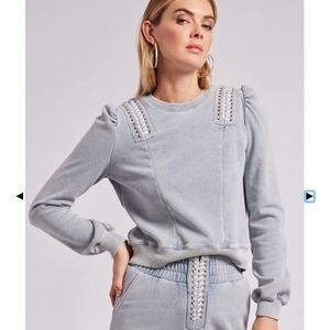 NWT Generation Love JOE LACE-UP SWEATSHIRT Washed Denim Medium